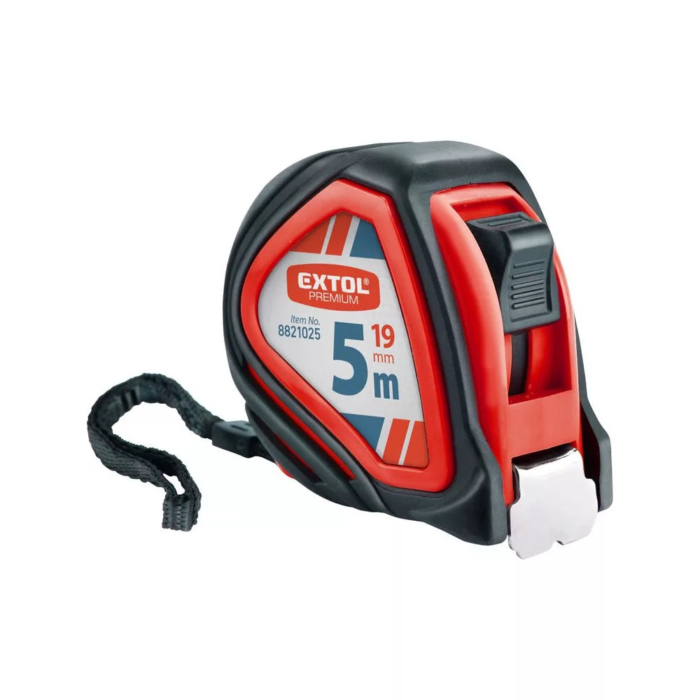 Extol Premium mérőszalag, gumírozott, 1 stoppos, 5m×19mm, íves profilú